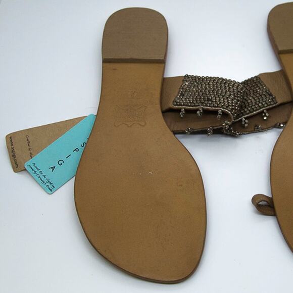 ASPIGA Women New Hand Crafted Leather & Metal Beaded Boho Slide with Toe Cuff 42 - Picture 7 of 9